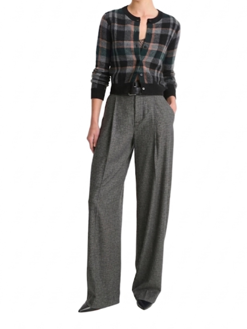 Vince High-Waisted Microcheck Wide Leg Wool Blend Trousers Size 4 Like New!
